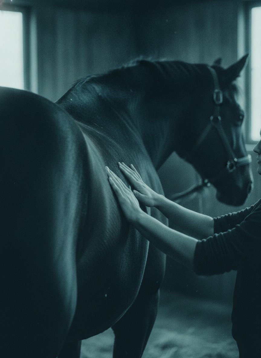 Ostéopathe équin soignant un cheval
